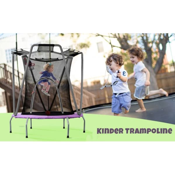 Inomhus- och utomhustrampolin, rund trampolin i galvaniserat stål, lila/grå