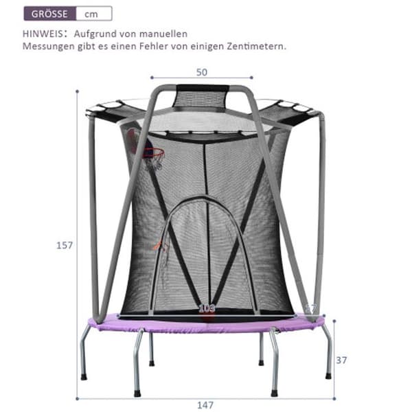 Inomhus- och utomhustrampolin, rund trampolin i galvaniserat stål, lila/grå