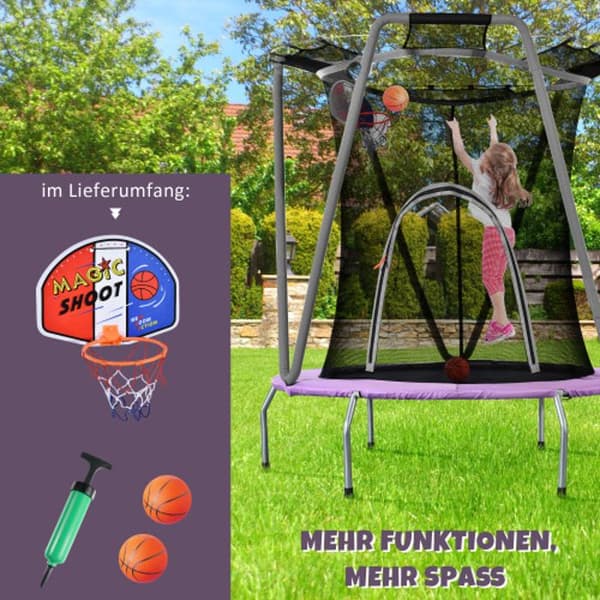 Inomhus- och utomhustrampolin, rund trampolin i galvaniserat stål, lila/grå