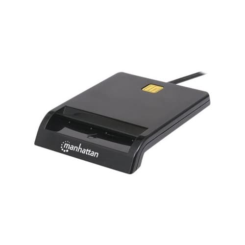 Manhattan USB-A Contact Smart Card Reader, 12 Mbps, Friction type compatible, External, Windows or Mac, Cable 105cm, Black, Three Year Warranty, Blist Svart