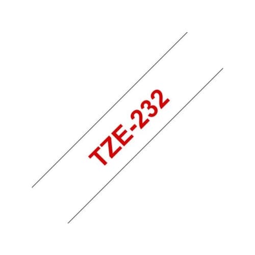Tape BROTHER TZE232 12mm Röd på Vit