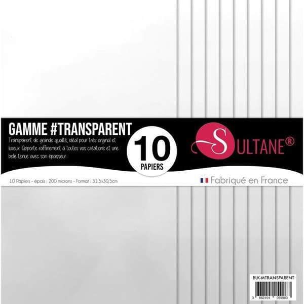 10 transparenta papper att embossa - 200g/m2, H: 30,5 cm