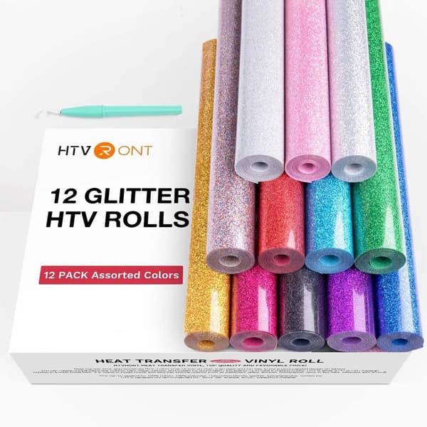Glitter-lämpösiirto-vinyyli, 12 pakkausta sekoitettuja värejä, kestävä PU-materiaali,25X150cm (10inX5ft), 12 pakkausta
