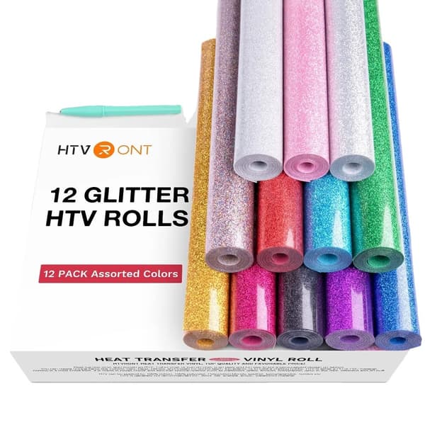 Glitter-lämpösiirto-vinyyli, 12 pakkausta sekoitettuja värejä, kestävä PU-materiaali,25X150cm (10inX5ft), 12 pakkausta