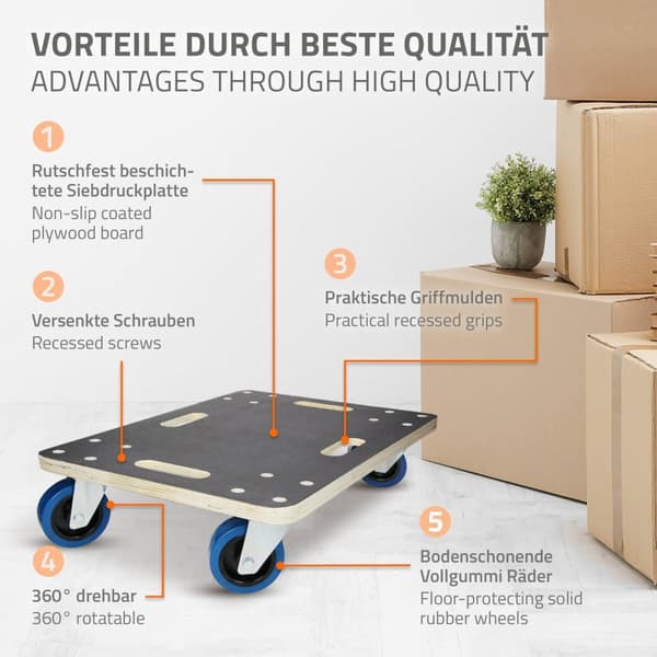 ECD Germany kuljetusrulla 40 x 60 cm, enintään 800 kg silkkipainolevy - PP-pyörät rullalauta huonekalut telarullien kuljetustuki huonekalujen