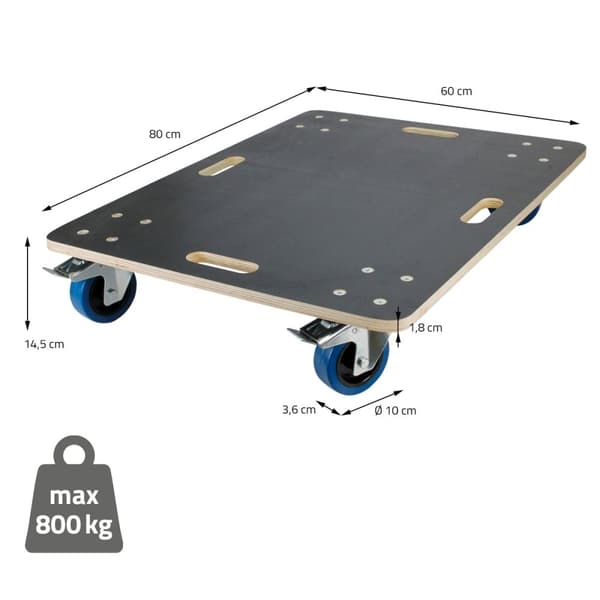 ECD Germany kuljetusrulla, jossa 2x seisontajarru 60 x 80 cm, enintään 800 kg silkkipainolevy - PP-pyörät rullalauta huonekalut rullan kuljetustuki