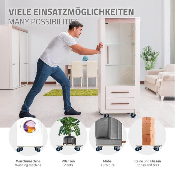 ECD Germany transportrulle med 2x parkeringsbremse 40 x 60 cm op til 800 kg silketrykplade - PP hjul rulletavle møbler rulle transporthjælp til at