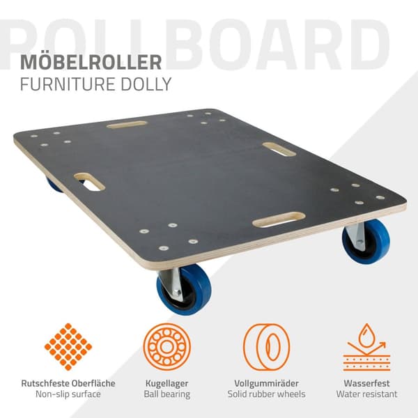 ECD Germany transportrulle 60 x 80 cm op til 800 kg silketrykplade - PP hjul rulletavle møbler rulle transporthjælp til at flytte møbler transport