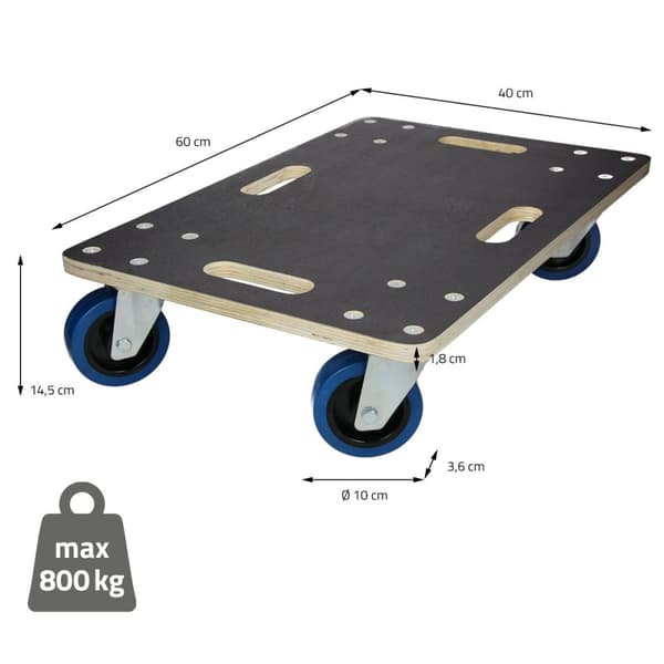 ECD Germany transportrulle 40 x 60 cm op til 800 kg silketrykplade - PP hjul rulletavle møbler rulle transporthjælp til at flytte møbler transport