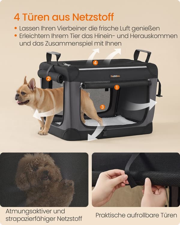 Foldbar hundekasse, Feandrea PDC016B01, 60x42x42 cm, Sort