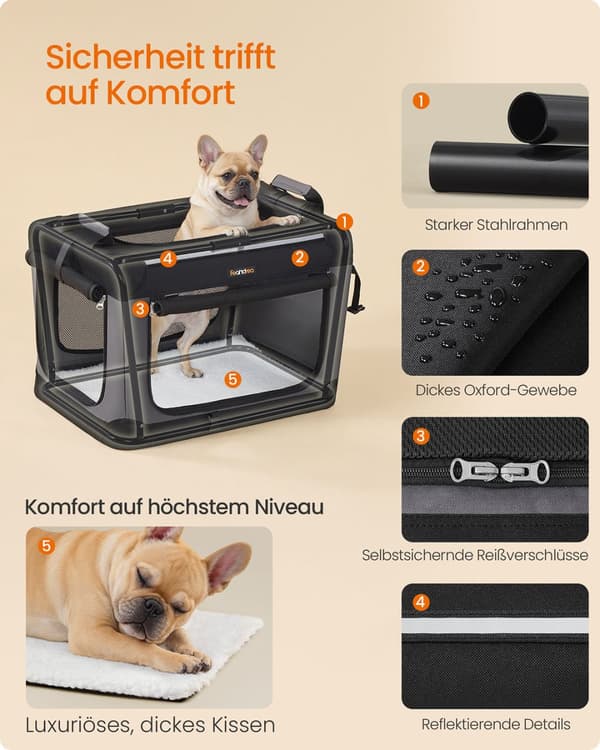 Foldbar hundekasse, Feandrea PDC016B01, 60x42x42 cm, Sort