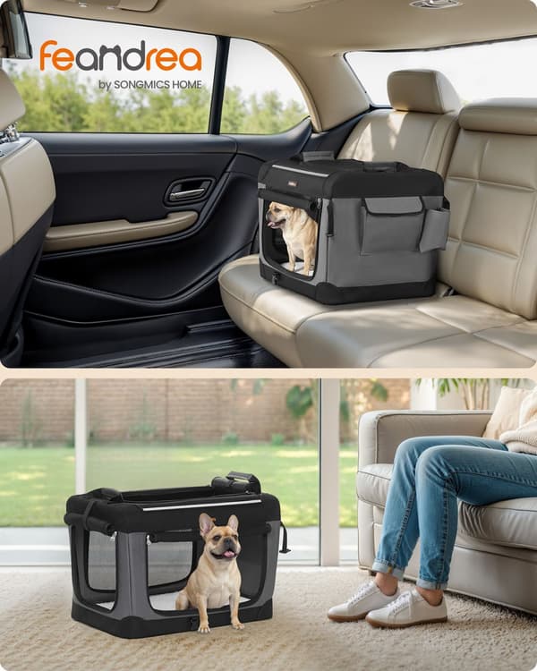 Foldbar hundekasse, Feandrea PDC016B01, 60x42x42 cm, Sort