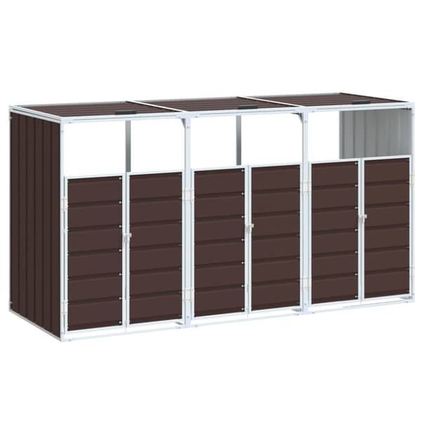 Soptunna för tre soptunnor brun 216x81x115 cm stål