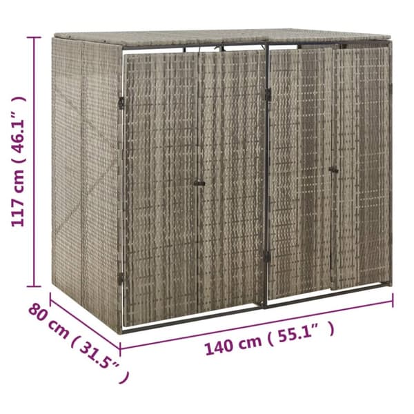 Dubbelt skjul för soptunnor grå 140x80x117 cm konstrotting