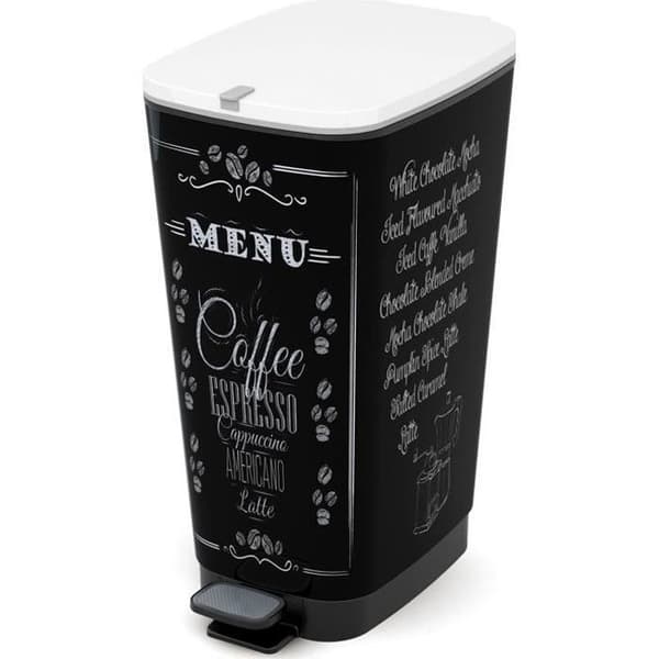 KIS Pedal Kitchen Trash Can 50L CHIC Black Motif Coffee Menu