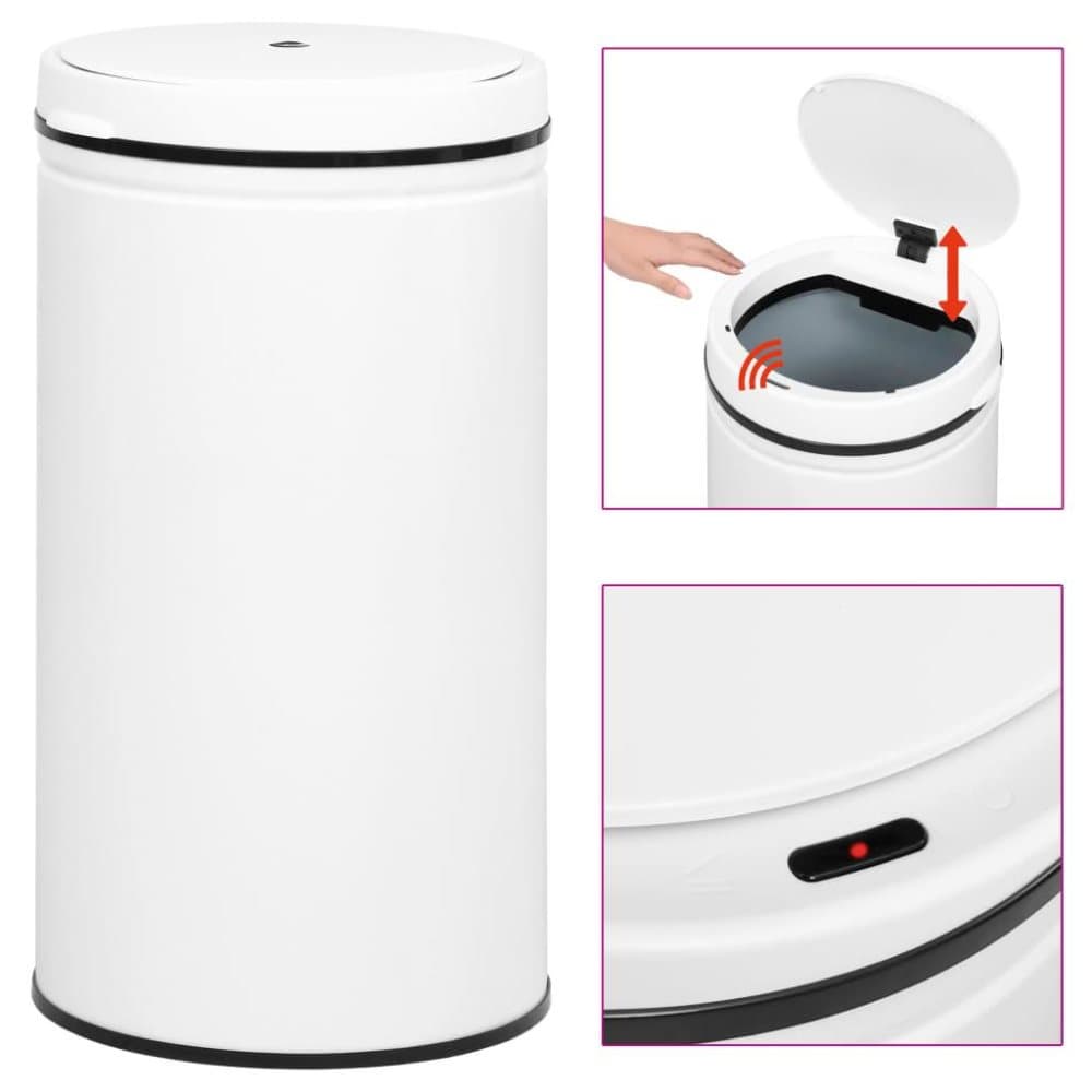 vidaXL affaldsspand med sensor 60 l kulstofstål hvid