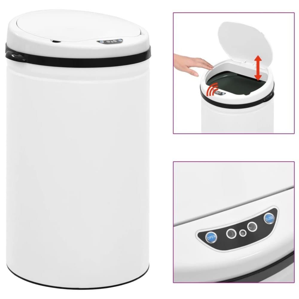 vidaXL affaldsspand med sensor 40 l kulstofstål hvid