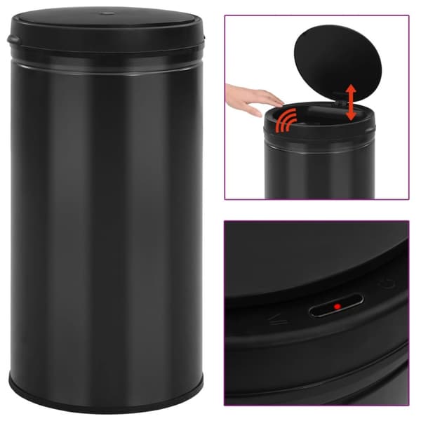 vidaXL affaldsspand med sensor 60 l kulstofstål sort