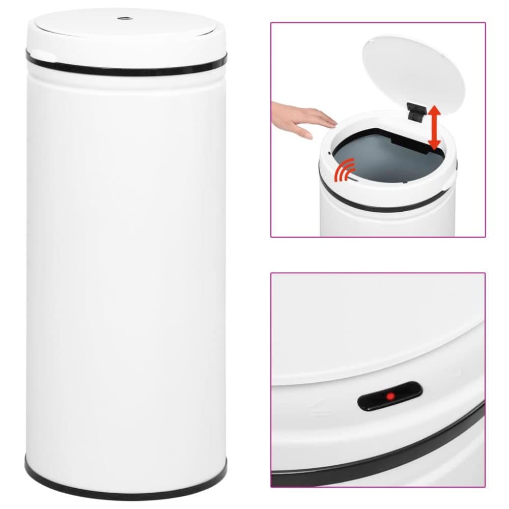 vidaXL affaldsspand med sensor 80 l kulstofstål hvid