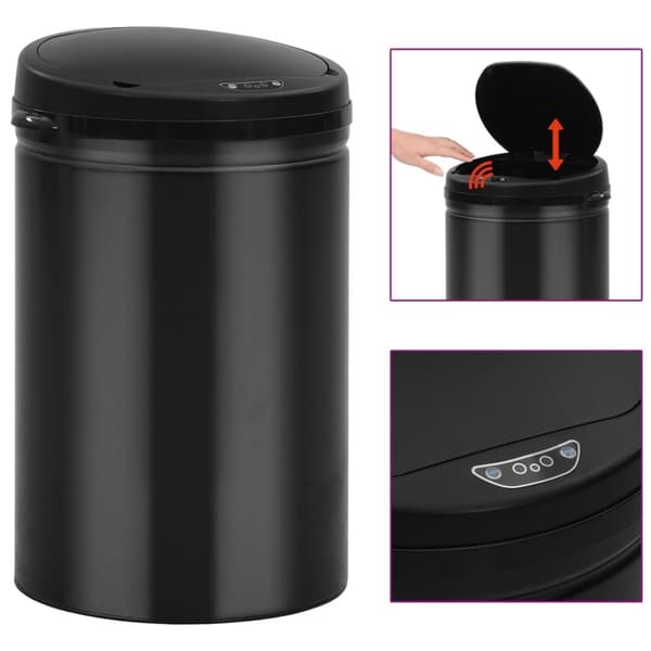 vidaXL affaldsspand med sensor 30 l kulstofstål sort