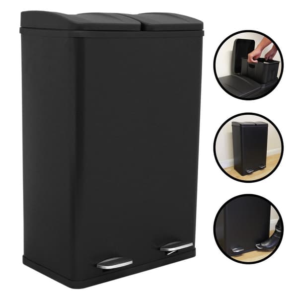 60 L Dubbla Soptunnor med pedaler | Svart
