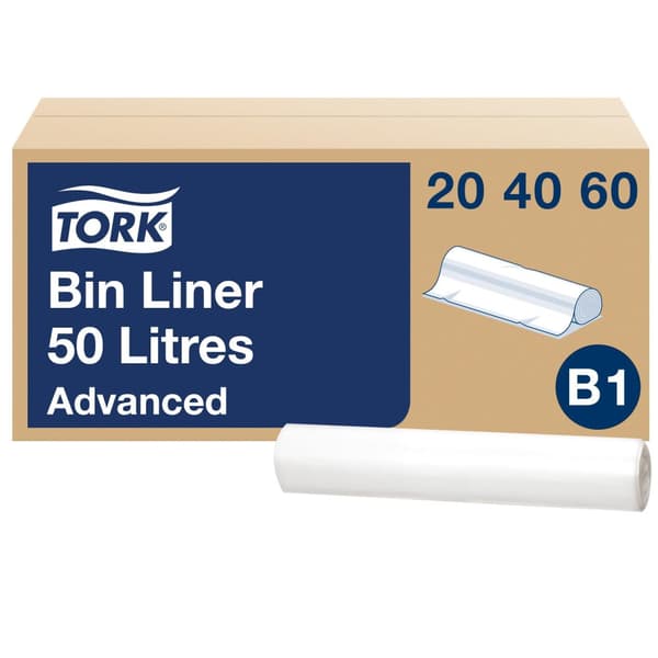 Papperskorgspåse TORK B1 50L trans 25/rl
