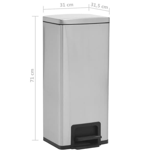 vidaXL Søppelkasse pedal anti-fingeravtrykk 30L sølv rustfritt stål