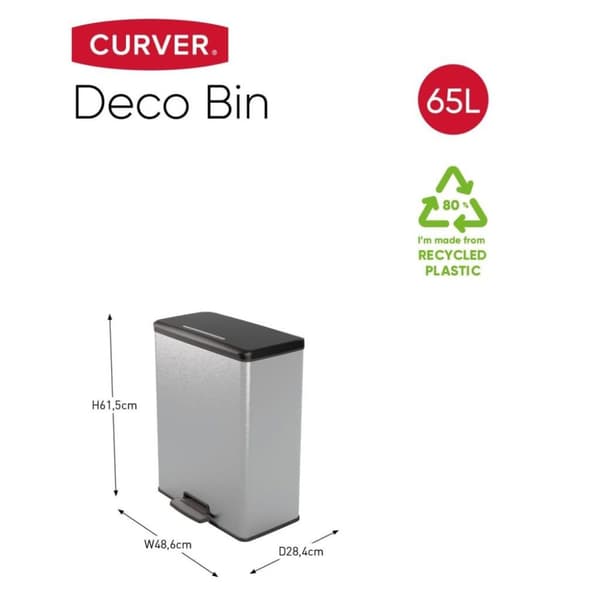 Curver pedalspand Deco 65 l sølvfarvet