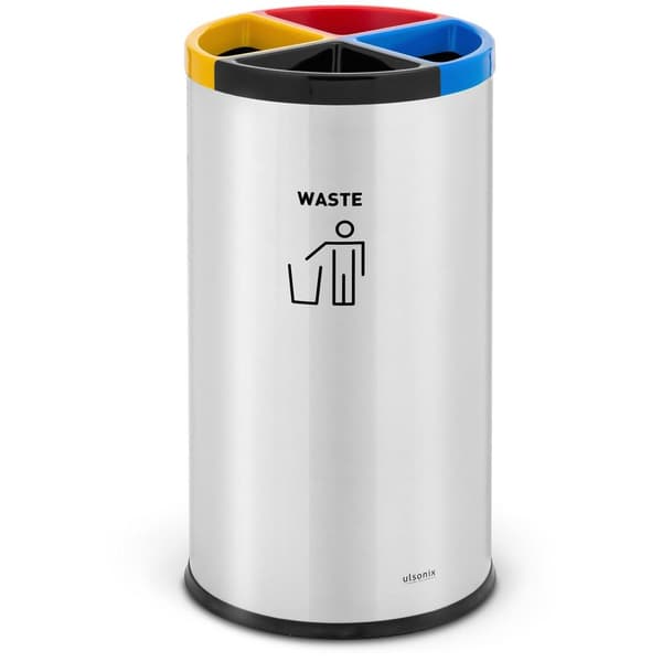 ulsonix Soptunna - rund - med separeringssystem - rostfritt stål / plast - silver / grön / blå / röd / gul