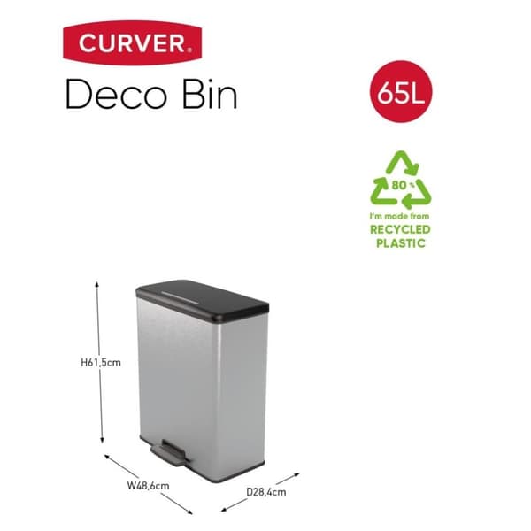 Curver Pedalbøtte Deco rektangulær 65L sølv