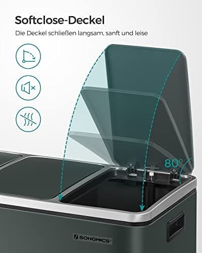 Songmics Recycling Bin, 3 X 18 L Triple Kitchen Bin, 3 Rum Pedal Bin With Soft-Close Låg, Plast