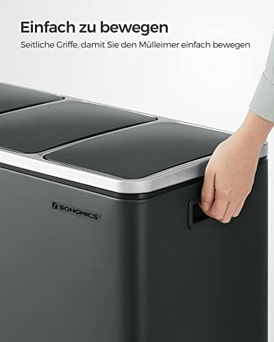 Songmics Recycling Bin, 3 X 18 L Triple Kitchen Bin, 3 Rum Pedal Bin With Soft-Close Låg, Plast