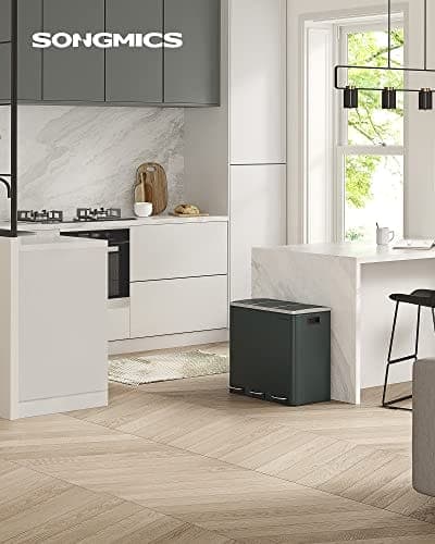 Songmics Recycling Bin, 3 X 18 L Triple Kitchen Bin, 3 Rum Pedal Bin With Soft-Close Låg, Plast