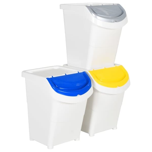 vidaXL Stablebare avfallsbeholdere med lokk 3 stk hvit PP 120 L