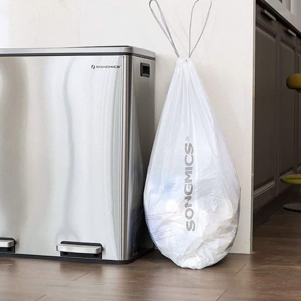 Rootz Bin Liners - Roll Of Garbage Bags - Bin Liners Med Dragsko - Sopsäck - Papperspåse - Dragsko Garbage Liners - Starka Dragsnören Binders - Vita -