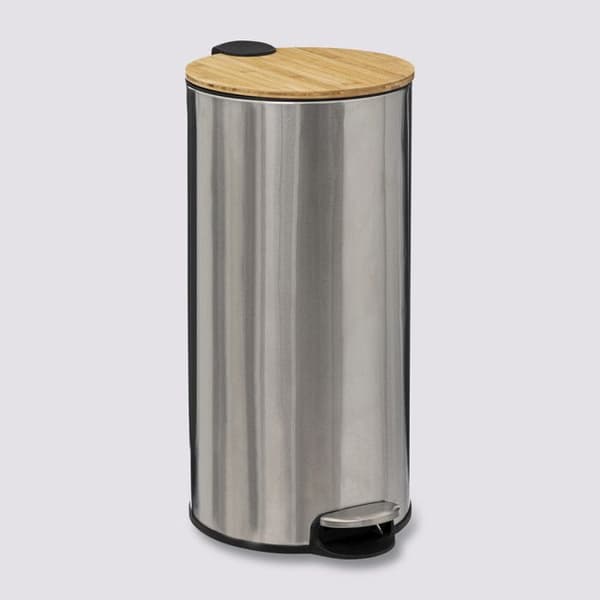 "Bam Modern" papperskorg 30 liter Bambulock Atmosphéra – Rostfritt stål