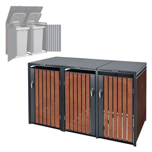 ML-Design Affaldsbeholderboks til 3 affaldsbeholdere; 240L; 200x80x116;3 cm; Antracit-rustoptik; Stål/Cortenstål; Låsbar affaldsbeholderbeklædning