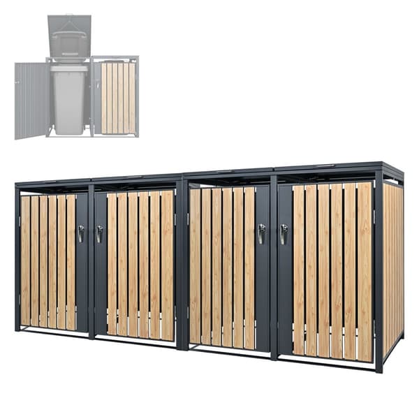 ML-Design Avfallskärlsbox 4 kärl 240L 264x80x116;3cm Antracit-Lärkoptik; Stål; väderbeständig; Låsbar avfallskärlsförklädnad; Fällbart lock/4 dörrar;