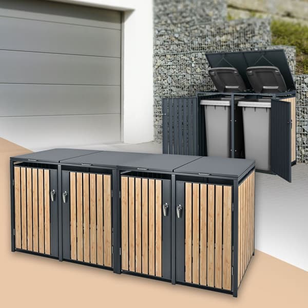 ML-Design Avfallskärlsbox 4 kärl 240L 264x80x116;3cm Antracit-Lärkoptik; Stål; väderbeständig; Låsbar avfallskärlsförklädnad; Fällbart lock/4 dörrar;