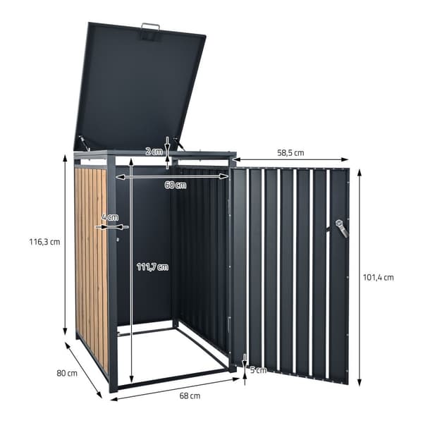 ML-Design Affaldsbeholderboks til 3 affaldsbeholdere 240L 200x80x116;3cm Antracit-Eg; Stål; vejrbestandig; Låsbar affaldsbeholderbeklædning med