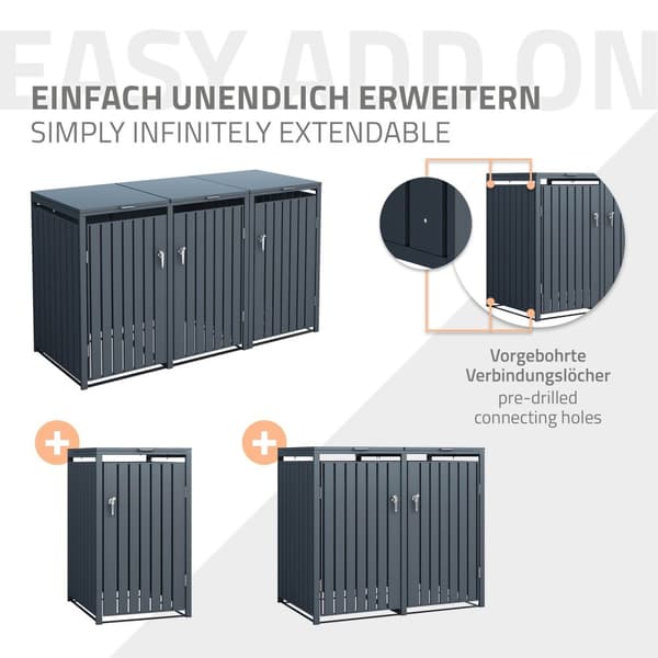 ML-Design Affaldsbeholderboks til 3 containere; 240L; 200x80x116;3 cm; Antracit; Stål; vejrbestandig; Låsbar affaldsbeholderbeklædning med klaplåg/3