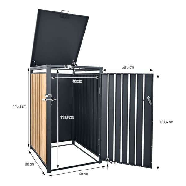 ML-Design Avfallskärlsbox 3 kärl 240L 200x80x116;3cm Antracit-Lärkoptik; Stål; väderbeständig; Låsbar avfallskärlsförklädnad; Fällbart lock/3 dörrar;