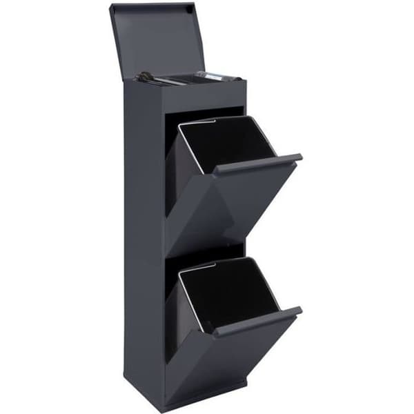 Arregui Top CR224-B Stålåtervinningskärl, selektiv sorteringsbehållare, 2 hinkar, multifunktionsbricka, 2x17L (34L) antracit