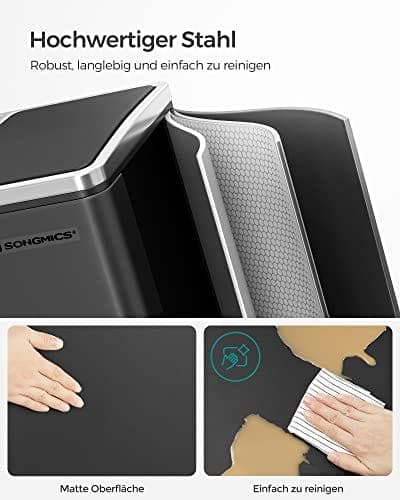 Songmics køkkenspand, 2 x 15 l stålspande, stigespande med indvendige spande, lugtfast
