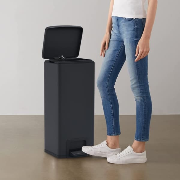 Soptunna med pedal anti-fingeravtryck 30 L svart rostfritt stål