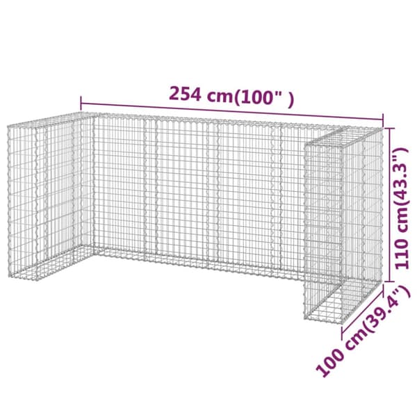 Gabionmur för soptunnor galvaniserat stål 254x100x110 cm