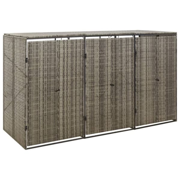tredobbelt skraldespandsskjuler 207x80x117 cm polyrattan grå