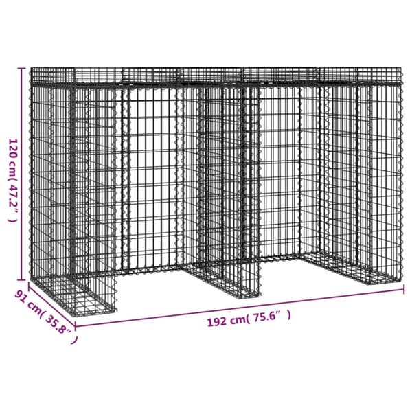 Gabion kivikoriseinä jäteastialle 192x91x120 cm sinkitty rauta