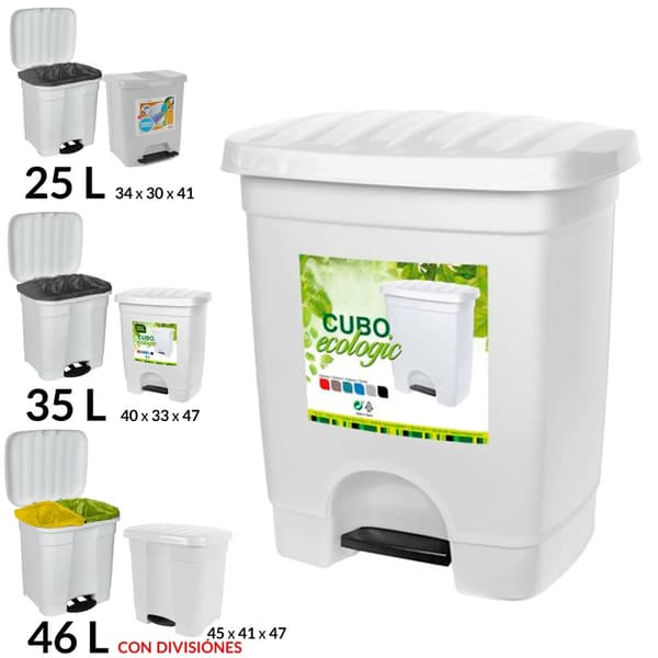Sopkorg, Pedalalternativ, Återvunna material, Vit, 46 liter (C/separator)
