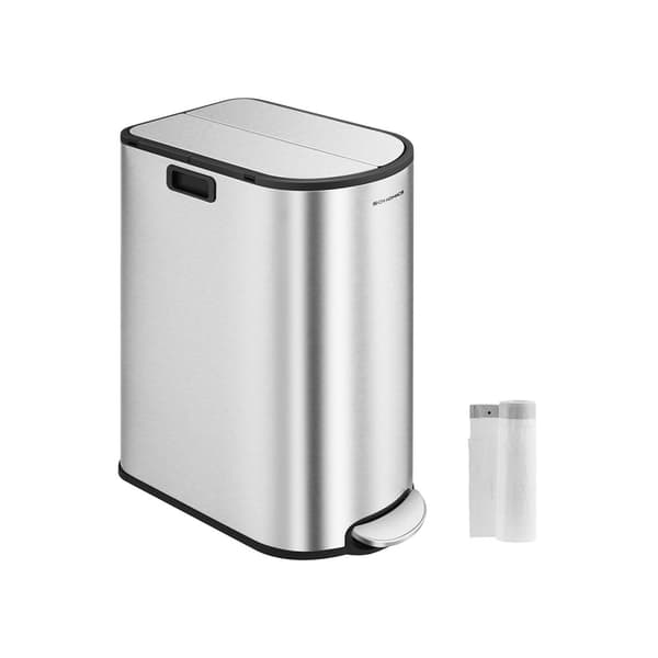 Rootz Metallisk Sølv Stål Skraldespand - Affaldsspand - Skraldespand - Fodpedal - PP Plast Indvendig spand - 20L & 30L Kapacitet - 49cm x 29cm x 64cm